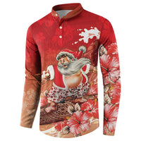 Hawaii Funny Christmas Button Sweatshirt Santa Surfing With Tapa Pattern LT05 - Polynesian Pride