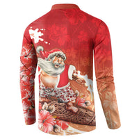 Hawaii Funny Christmas Button Sweatshirt Santa Surfing With Tapa Pattern LT05 - Polynesian Pride