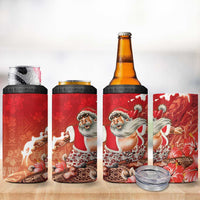 Hawaii Funny Christmas 4 in 1 Can Cooler Tumbler Santa Surfing With Tapa Pattern - Polynesian Pride