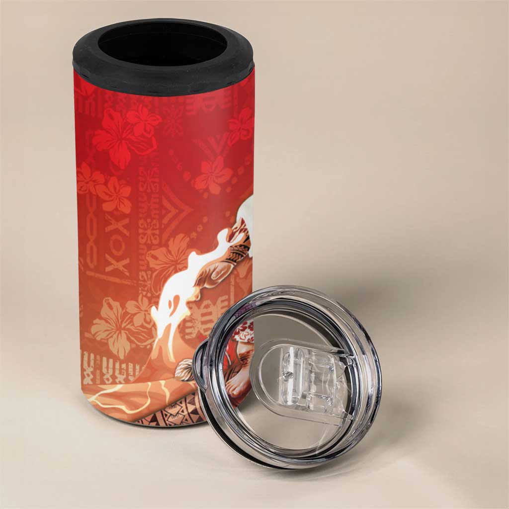 Hawaii Funny Christmas 4 in 1 Can Cooler Tumbler Santa Surfing With Tapa Pattern - Polynesian Pride