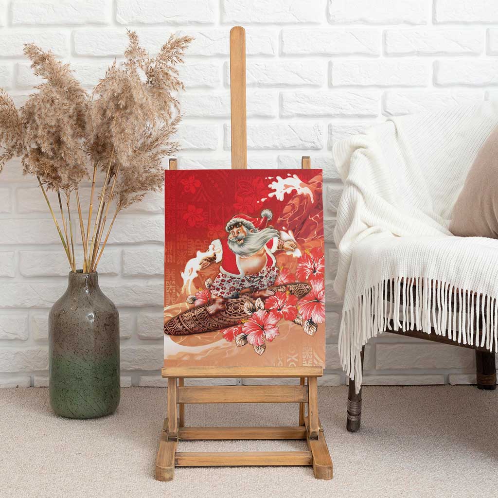 Hawaii Funny Christmas Canvas Wall Art Santa Surfing With Tapa Pattern LT05 - Polynesian Pride