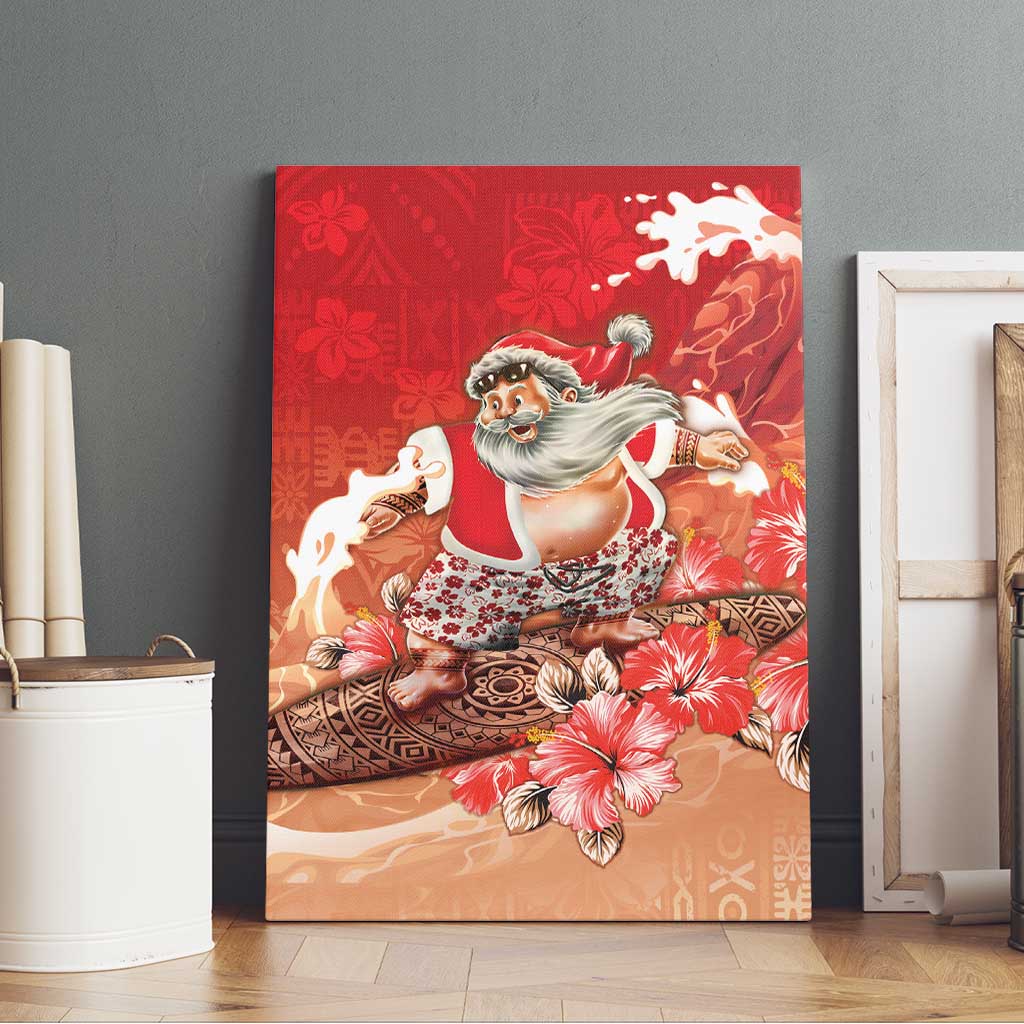 Hawaii Funny Christmas Canvas Wall Art Santa Surfing With Tapa Pattern LT05 - Polynesian Pride