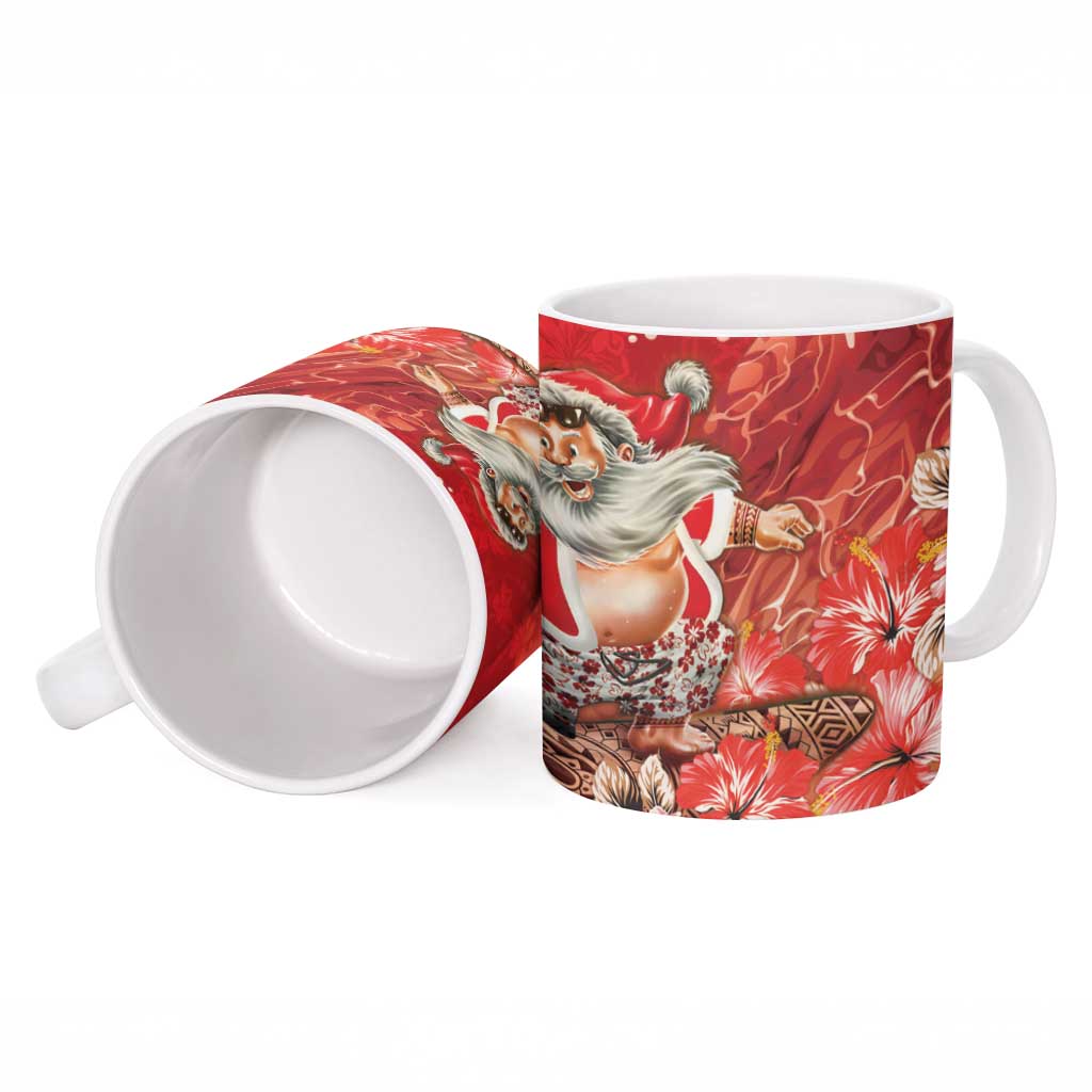 Hawaii Funny Christmas Ceramic Mug Santa Surfing With Tapa Pattern LT05 - Polynesian Pride