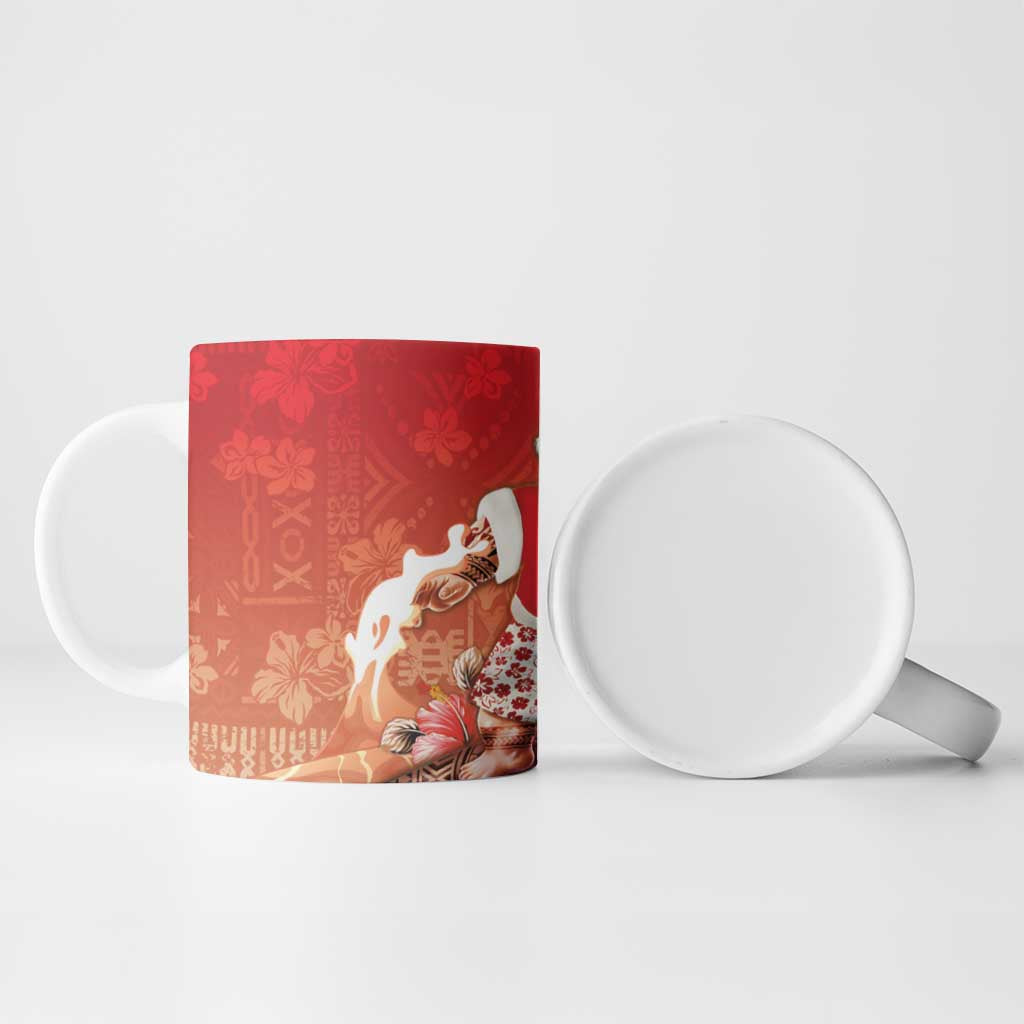 Hawaii Funny Christmas Ceramic Mug Santa Surfing With Tapa Pattern LT05 - Polynesian Pride