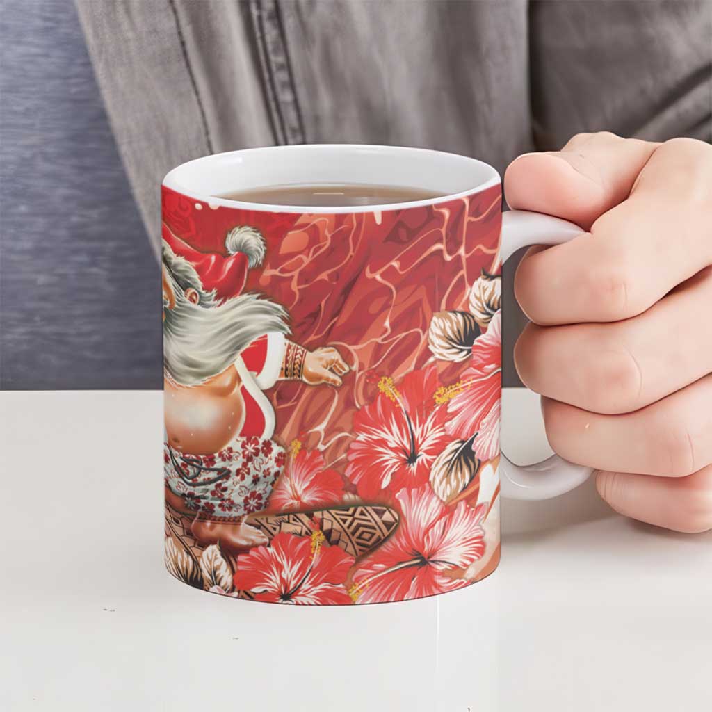 Hawaii Funny Christmas Ceramic Mug Santa Surfing With Tapa Pattern LT05 - Polynesian Pride