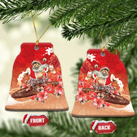 Hawaii Funny Christmas Ceramic Ornament Santa Surfing With Tapa Pattern - Polynesian Pride