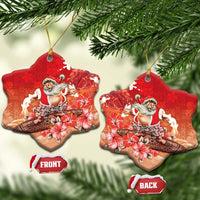 Hawaii Funny Christmas Ceramic Ornament Santa Surfing With Tapa Pattern - Polynesian Pride