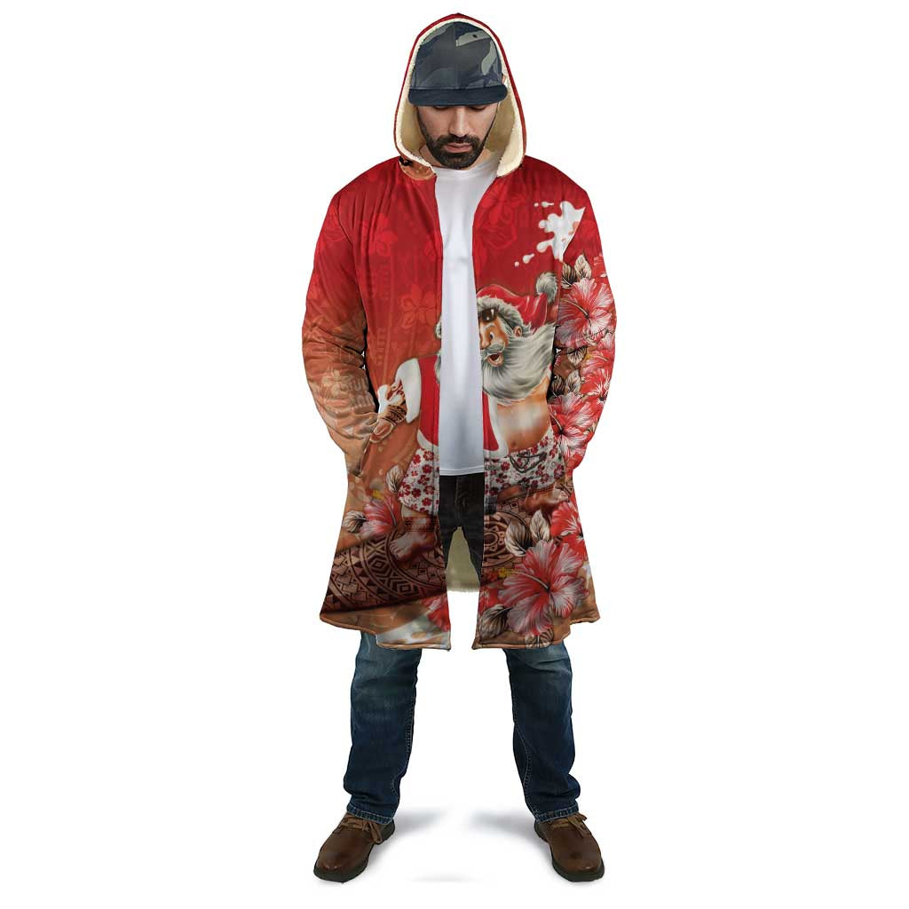 Hawaii Funny Christmas Cloak Santa Surfing With Tapa Pattern - Polynesian Pride