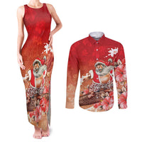Hawaii Funny Christmas Couples Matching Tank Maxi Dress and Long Sleeve Button Shirt Santa Surfing With Tapa Pattern LT05 Red - Polynesian Pride