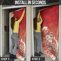 Hawaii Funny Christmas Door Cover Santa Surfing With Tapa Pattern - Polynesian Pride