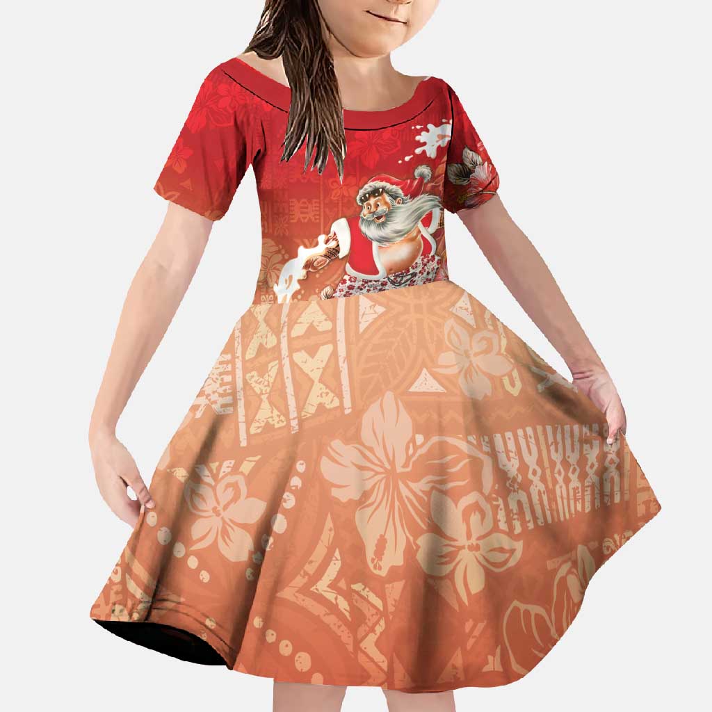 Hawaii Funny Christmas Family Matching Long Sleeve Bodycon Dress and Hawaiian Shirt Santa Surfing With Tapa Pattern - Polynesian Pride