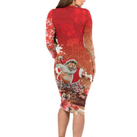 Hawaii Funny Christmas Family Matching Long Sleeve Bodycon Dress and Hawaiian Shirt Santa Surfing With Tapa Pattern - Polynesian Pride