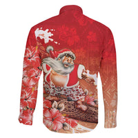 Hawaii Funny Christmas Family Matching Off Shoulder Short Dress and Hawaiian Shirt Santa Surfing With Tapa Pattern - Polynesian Pride