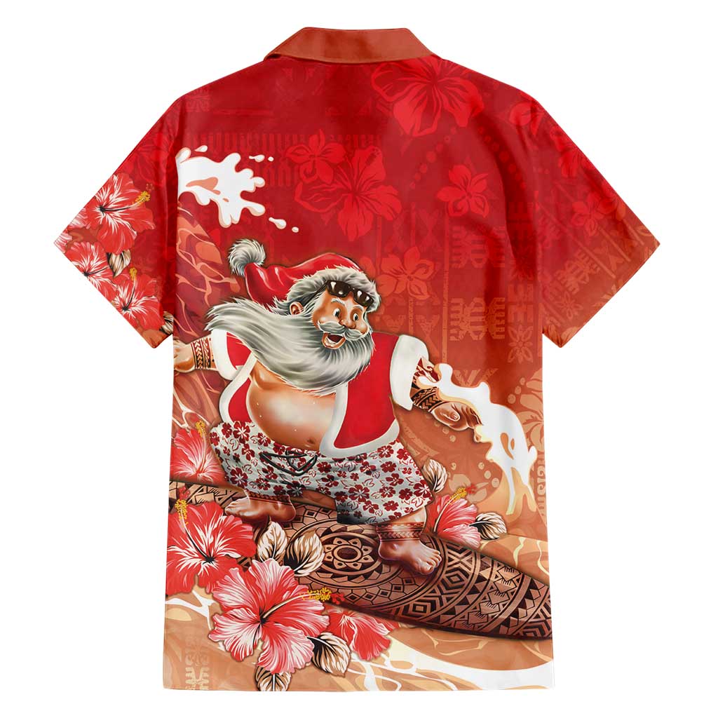 Hawaii Funny Christmas Family Matching Short Sleeve Bodycon Dress and Hawaiian Shirt Santa Surfing With Tapa Pattern LT05 - Polynesian Pride