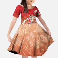 Hawaii Funny Christmas Family Matching Summer Maxi Dress and Hawaiian Shirt Santa Surfing With Tapa Pattern - Polynesian Pride