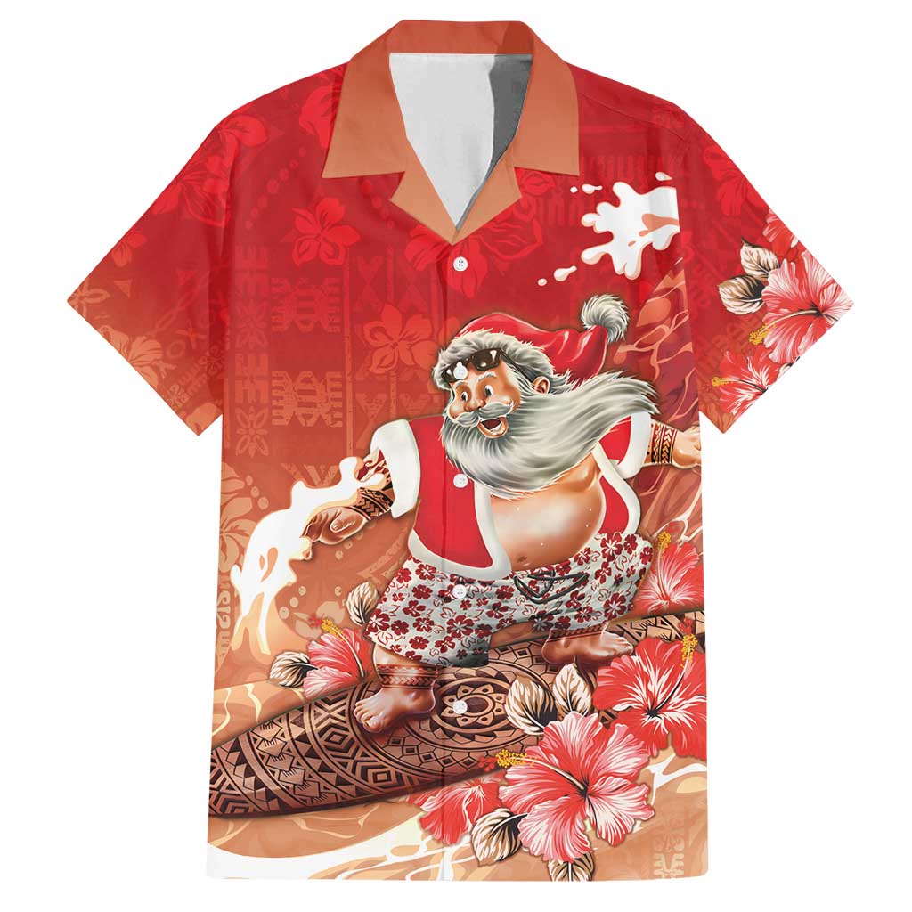 Hawaii Funny Christmas Family Matching Summer Maxi Dress and Hawaiian Shirt Santa Surfing With Tapa Pattern - Polynesian Pride