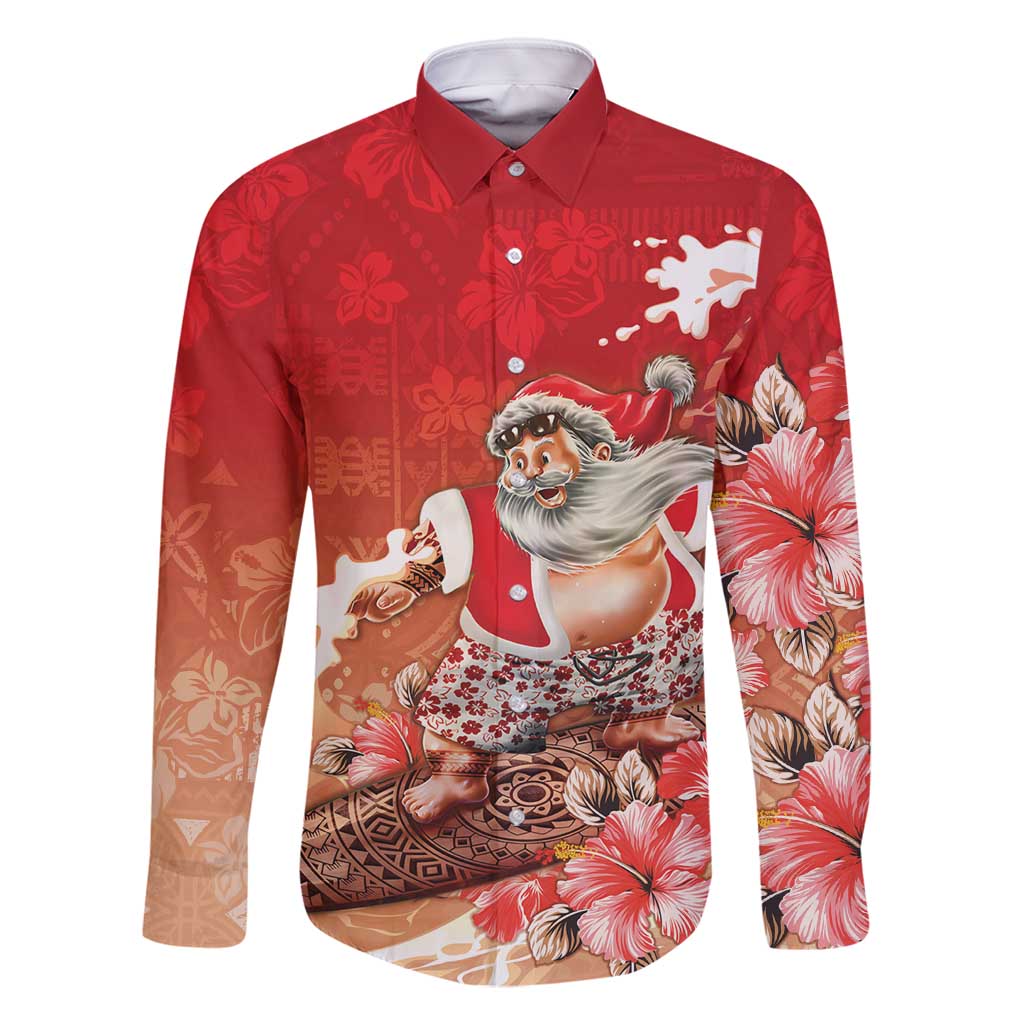 Hawaii Funny Christmas Family Matching Tank Maxi Dress and Hawaiian Shirt Santa Surfing With Tapa Pattern - Polynesian Pride