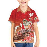 Hawaii Funny Christmas Family Matching Tank Maxi Dress and Hawaiian Shirt Santa Surfing With Tapa Pattern - Polynesian Pride