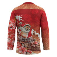 Hawaii Funny Christmas Hockey Jersey Santa Surfing With Tapa Pattern LT05 - Polynesian Pride