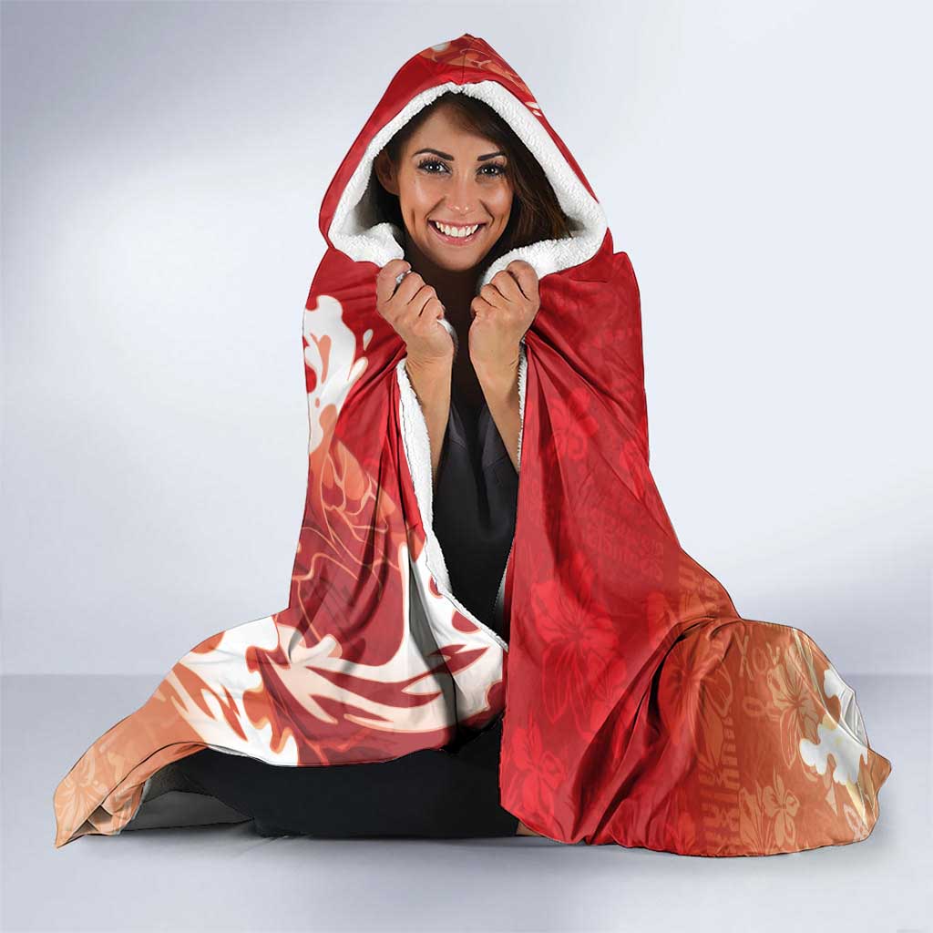 Hawaii Funny Christmas Hooded Blanket Santa Surfing With Tapa Pattern - Polynesian Pride