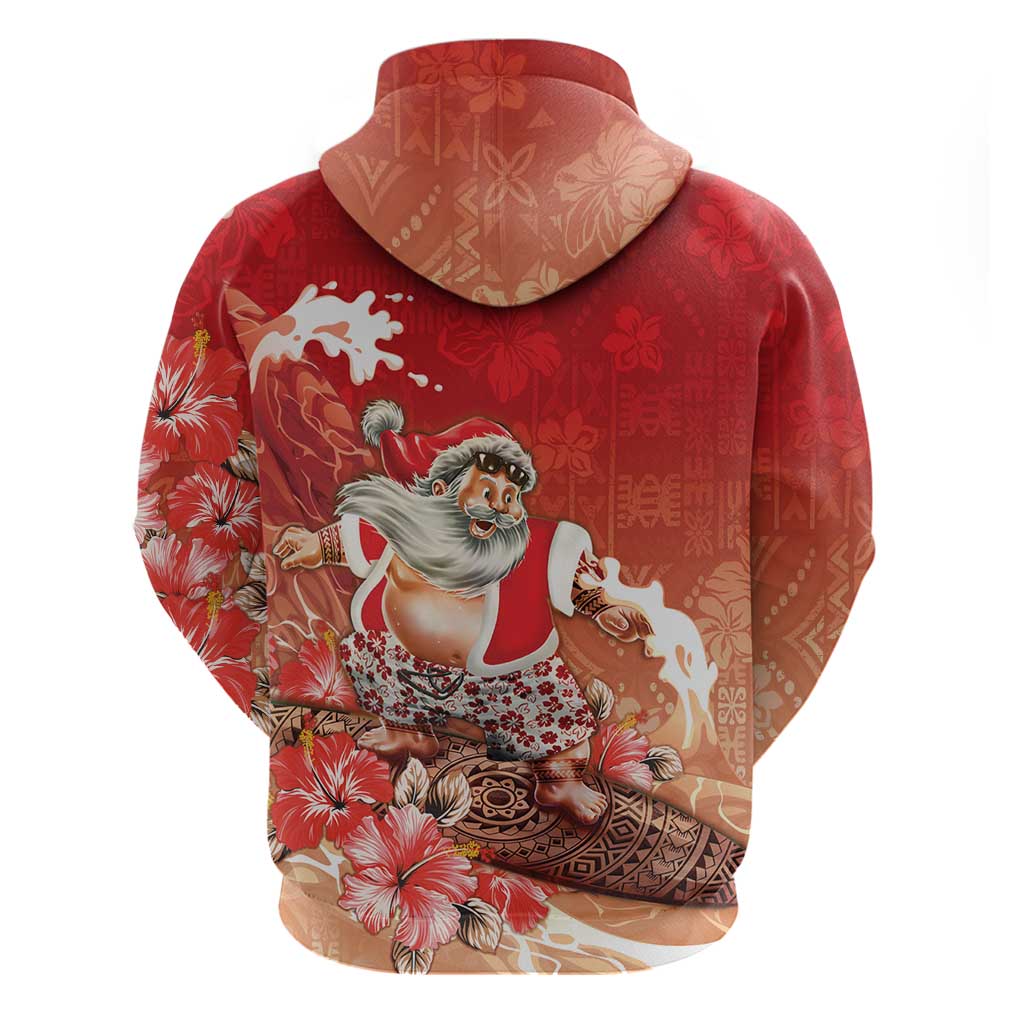 Hawaii Funny Christmas Hoodie Santa Surfing With Tapa Pattern - Polynesian Pride