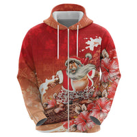 Hawaii Funny Christmas Hoodie Santa Surfing With Tapa Pattern - Polynesian Pride