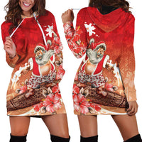 Hawaii Funny Christmas Hoodie Dress Santa Surfing With Tapa Pattern - Polynesian Pride