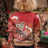 Hawaii Funny Christmas Kid Ugly Christmas Sweater Santa Surfing With Tapa Pattern - Polynesian Pride