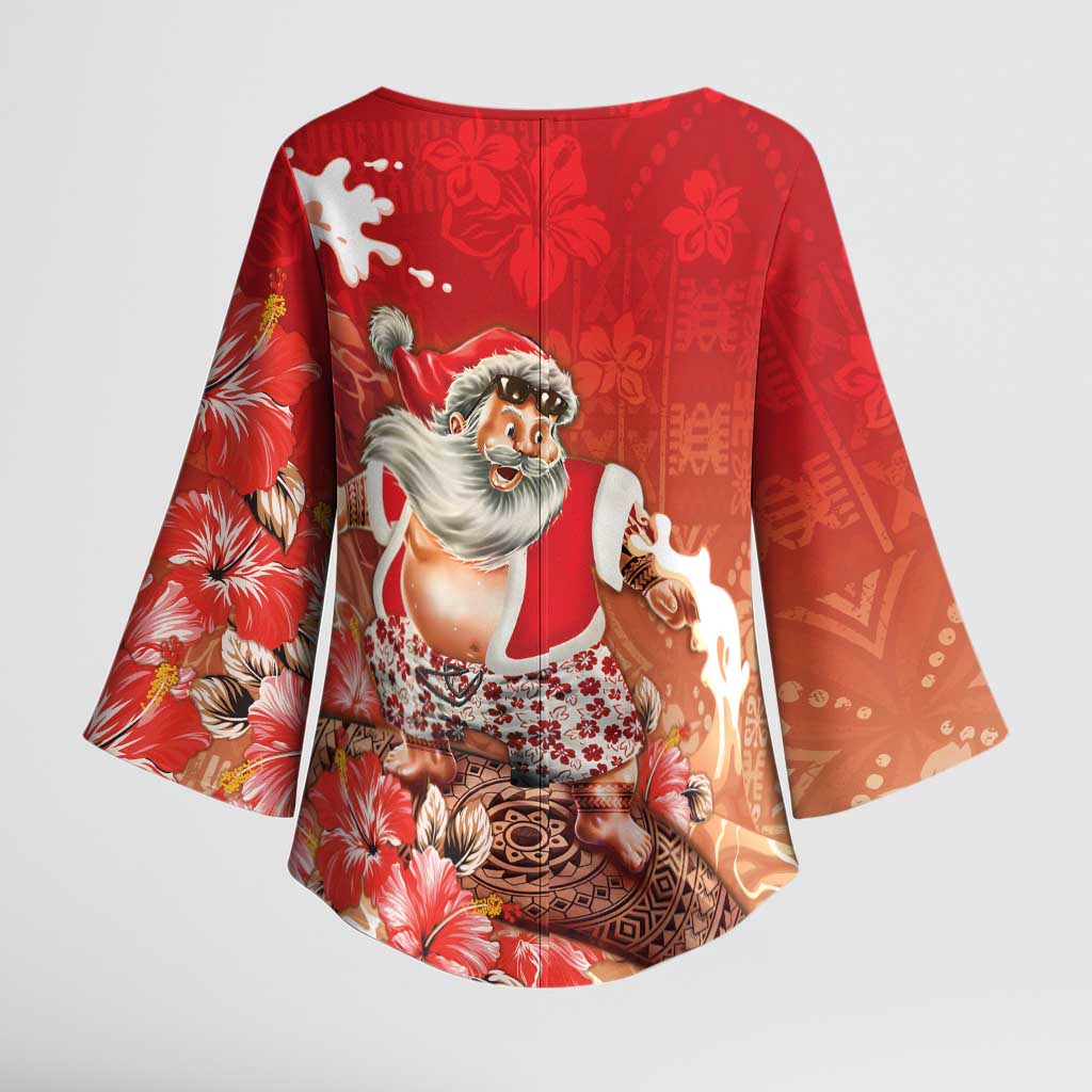 Hawaii Funny Christmas Kimono Sleeve Blouse Santa Surfing With Tapa Pattern LT05 - Polynesian Pride