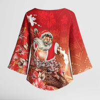 Hawaii Funny Christmas Kimono Sleeve Blouse Santa Surfing With Tapa Pattern LT05 - Polynesian Pride