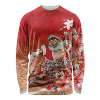 Hawaii Funny Christmas Long Sleeve Shirt Santa Surfing With Tapa Pattern LT05 Unisex Red - Polynesian Pride