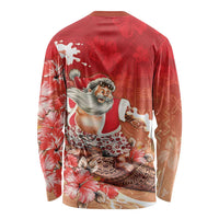Hawaii Funny Christmas Long Sleeve Shirt Santa Surfing With Tapa Pattern LT05 - Polynesian Pride