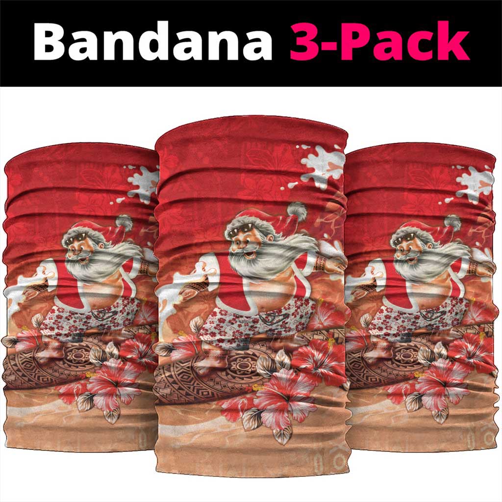 Hawaii Funny Christmas Neck Gaiter Santa Surfing With Tapa Pattern - Polynesian Pride