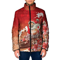 Hawaii Funny Christmas Padded Jacket Santa Surfing With Tapa Pattern LT05 Men Red - Polynesian Pride