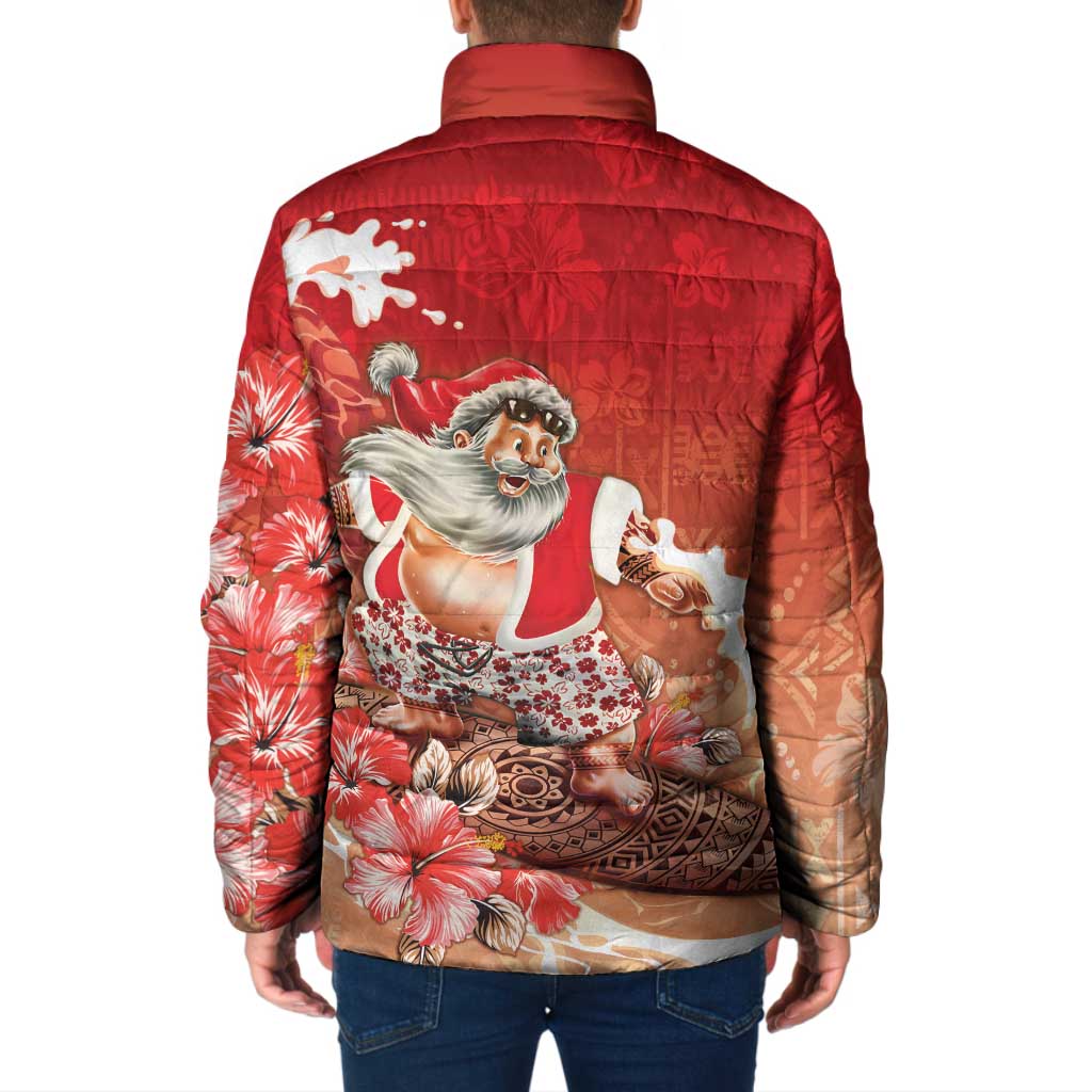 Hawaii Funny Christmas Padded Jacket Santa Surfing With Tapa Pattern LT05 - Polynesian Pride
