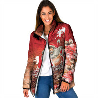 Hawaii Funny Christmas Padded Jacket Santa Surfing With Tapa Pattern LT05 Women Red - Polynesian Pride
