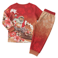 Hawaii Funny Christmas Pajama Set Santa Surfing With Tapa Pattern - Polynesian Pride