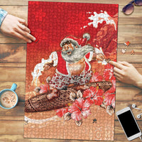 Hawaii Funny Christmas Puzzle Santa Surfing With Tapa Pattern LT05 Red - Polynesian Pride