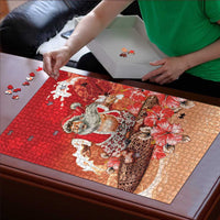 Hawaii Funny Christmas Puzzle Santa Surfing With Tapa Pattern LT05 - Polynesian Pride