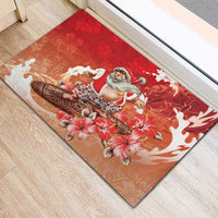 Hawaii Funny Christmas Rubber Doormat Santa Surfing With Tapa Pattern LT05 - Polynesian Pride