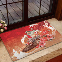 Hawaii Funny Christmas Rubber Doormat Santa Surfing With Tapa Pattern LT05 - Polynesian Pride