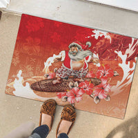 Hawaii Funny Christmas Rubber Doormat Santa Surfing With Tapa Pattern LT05 - Polynesian Pride