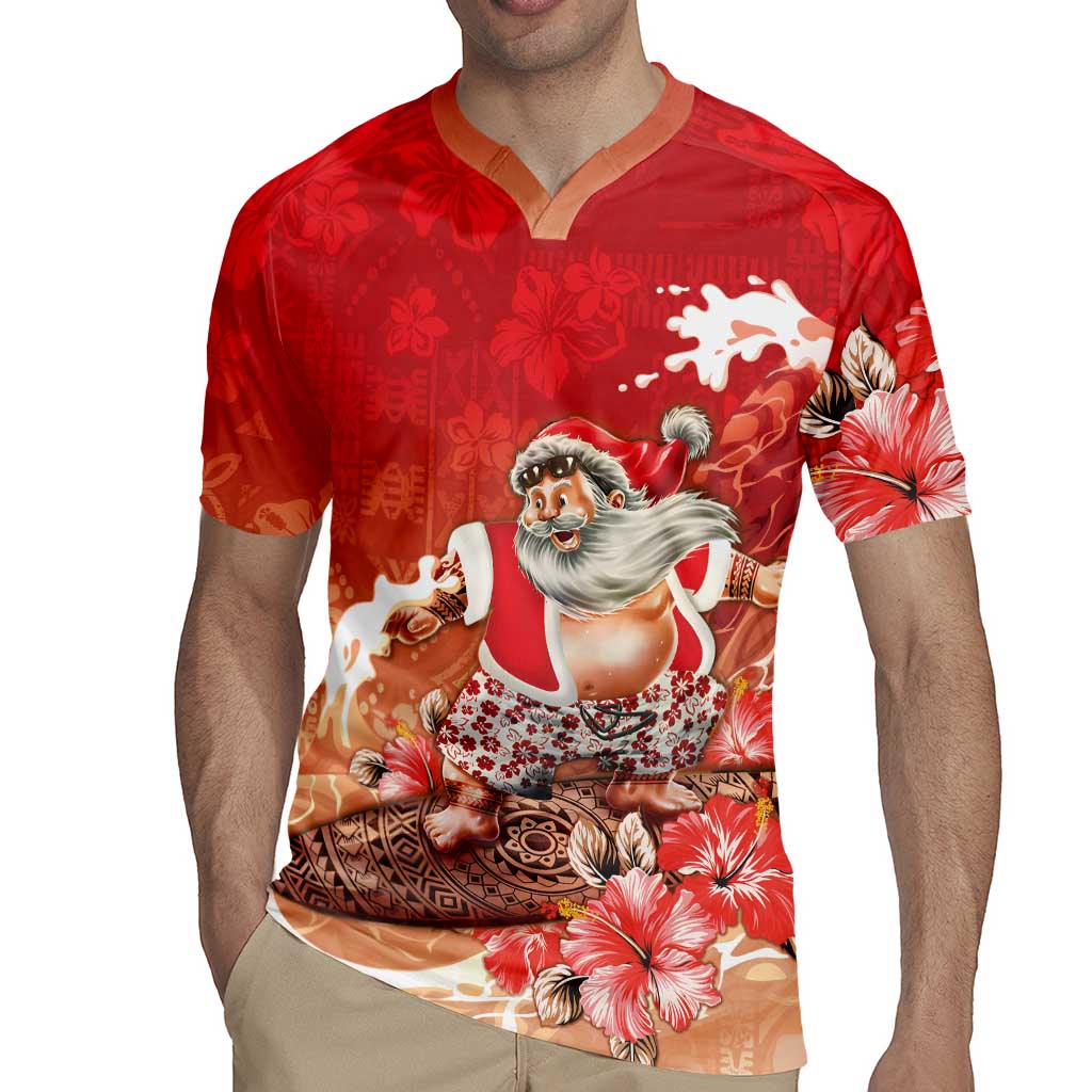Hawaii Funny Christmas Rugby Jersey Santa Surfing With Tapa Pattern LT05 - Polynesian Pride