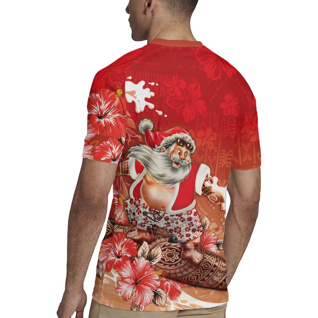 Hawaii Funny Christmas Rugby Jersey Santa Surfing With Tapa Pattern LT05 - Polynesian Pride