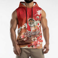 Hawaii Funny Christmas Sleeveless Hoodie Santa Surfing With Tapa Pattern - Polynesian Pride