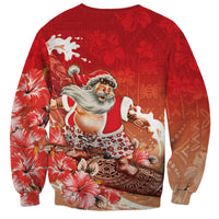 Hawaii Funny Christmas Sweatshirt Santa Surfing With Tapa Pattern LT05 - Polynesian Pride