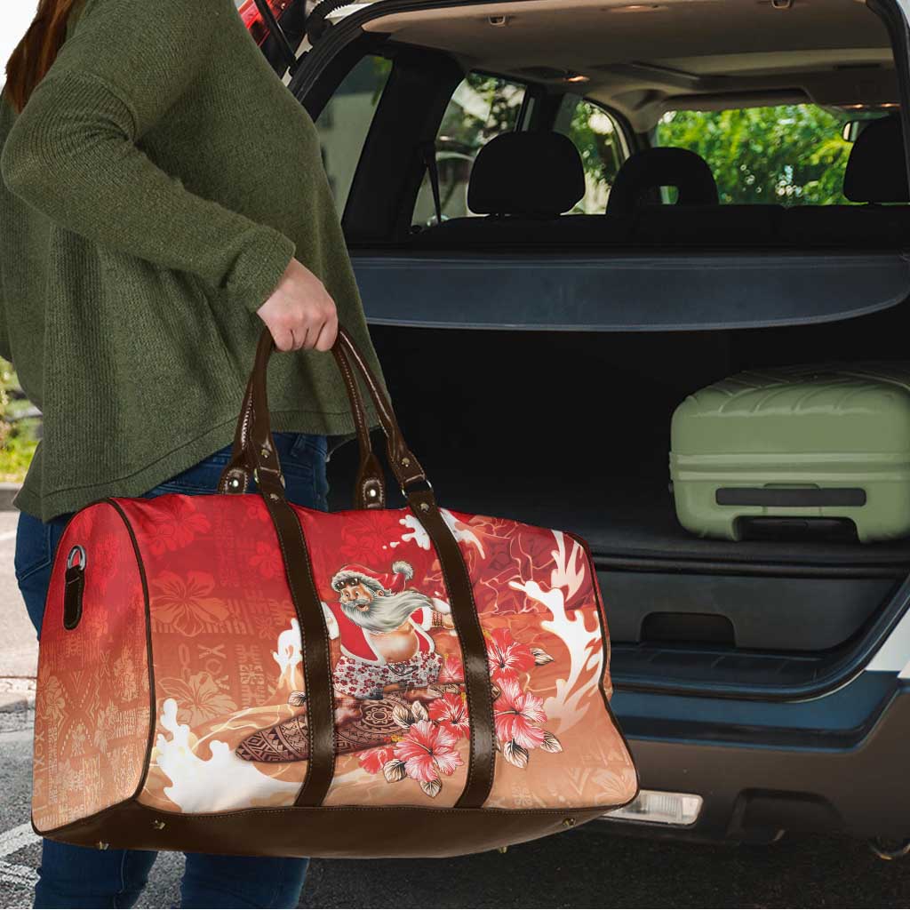 Hawaii Funny Christmas Travel Bag Santa Surfing With Tapa Pattern - Polynesian Pride