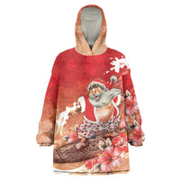 Hawaii Funny Christmas Wearable Blanket Hoodie Santa Surfing With Tapa Pattern - Polynesian Pride