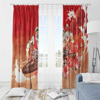Hawaii Funny Christmas Window Curtain Santa Surfing With Tapa Pattern - Polynesian Pride