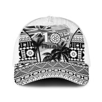 Fiji Day 2026 Baseball Net Cap Masi Tapa Pattern With Palm Tree White Version LT05 One Size White White - Polynesian Pride